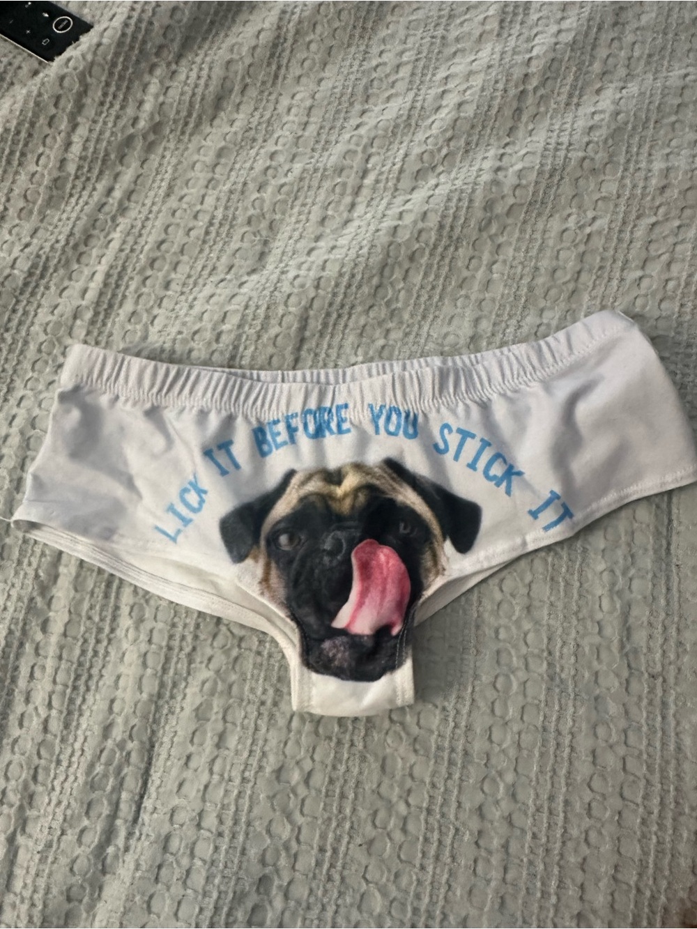 White Pug Graphic Boyshorts - "Lick It Before You Stick It"